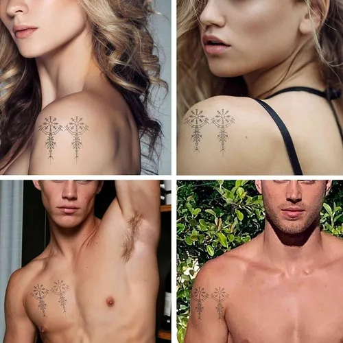 Vista 2 de Thor Seis hojas de tatuajes temporales para hombres y mujeres negro abstracto vikingo símbolos aislados sobre fondo blanco símbolo runa signos
