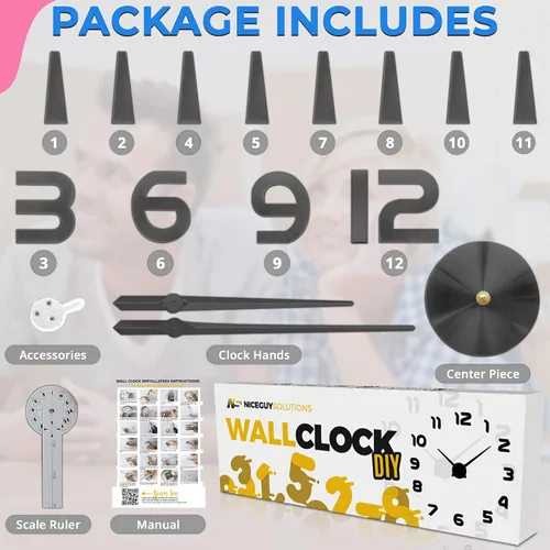 Vista 3 de Reloj de pared DIY, cronometrador analógico sin marco estilo 3D para el hogar, sala de estar, dormitorio, oficina, decoración moderna de la casa a