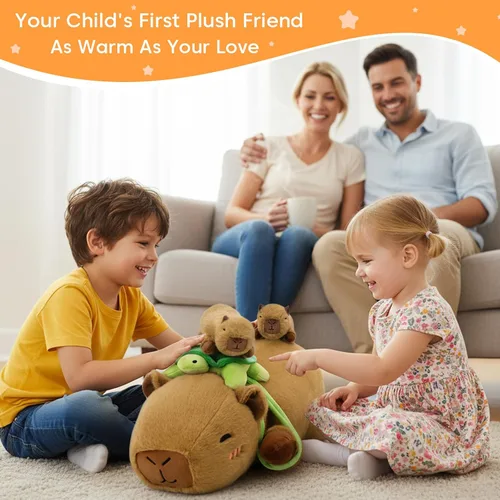 Vista 13 de SQEQE Capybara - Peluches con bebés, almohada de felpa suave Capibara