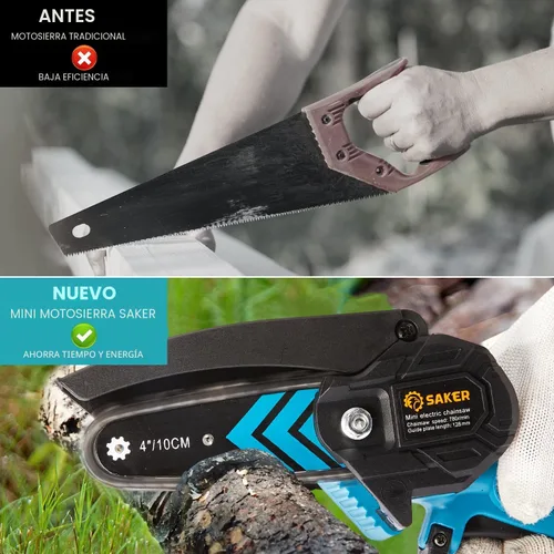 Vista 6 de Saker Mini Motosierra, Motosierras Eléctricas Portátiles Inalámbricas, Sierra de Cadena de Mano Tijeras de Podar Sierras de Cadena para Ramas