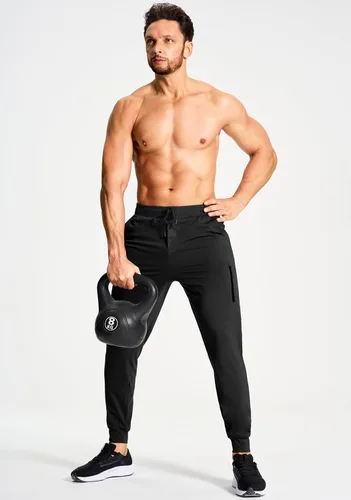 Vista 5 de Pantalones deportivos elásticos para hombre con bolsillos con cremallera, para correr, entrenamiento, gimnasio, atletismo, pantalones de golf