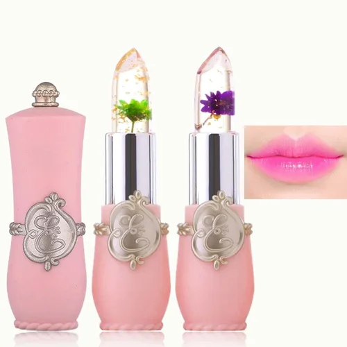 Vista 10 de 2 lápices labiales de gelatina de flores de cristal, lápiz labial transparente con flor en el interior, bálsamo labial teñido que cambia