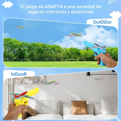 Vista 4 de Manmel Paquete de 12 lanzadores de aviones para niños, 2 lanzadores y 10 planeadores de espuma, juguetes voladores para interiores y exteriores