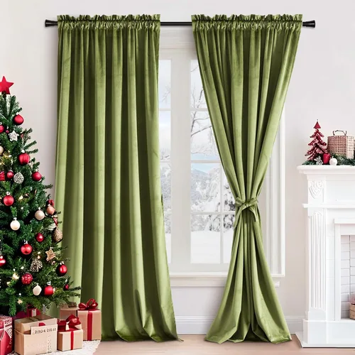 Vista 16 de JIUZHEN Cortinas de terciopelo beige de 63 pulgadas de ancho x 63 pulgadas de largo, cortinas de terciopelo retro suaves con bolsillo para barra