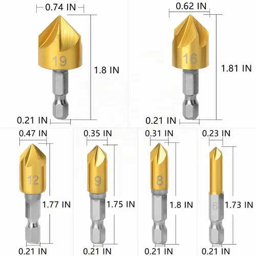 Vista 4 de 23 herramientas de perforación de chaflán de carpintería, 8 brocas de corte de enchufe de madera, 7 brocas avellanadoras de tres puntas con llave