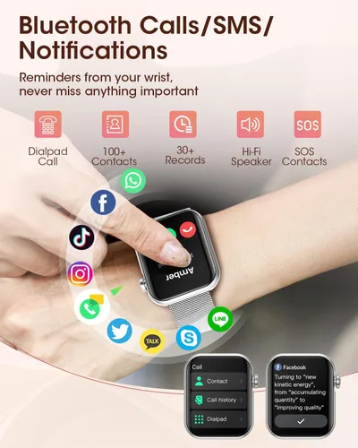 Vista 3 de Reloj inteligente para iPhone Android, relojes de fitness para gusanos con monitor de sueño/frecuencia cardíaca/spO2/presión arterial, reloj
