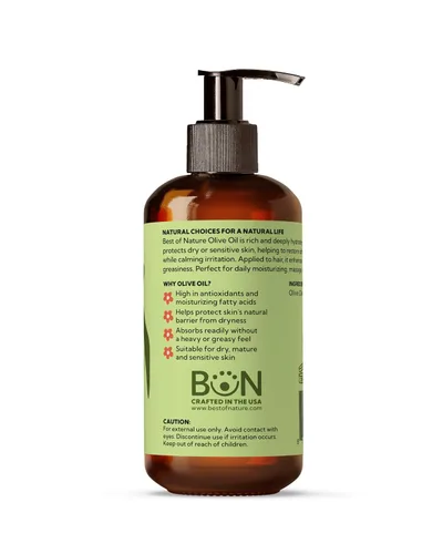 Vista 3 de Best of Nature Aceite corporal y masaje de oliva 100% puro, prensado en frío, natural y sin perfume para piel, cabello y baño, 8 onzas líquidas