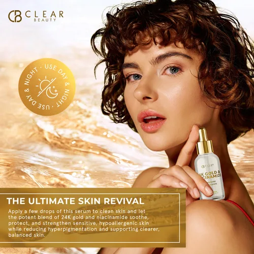 Vista 5 de Clear Beauty Suero de oro de 24 quilates y niacinamida para cara, antienvejecimiento, reafirmante, hidratación, tono y resplandor, probado por