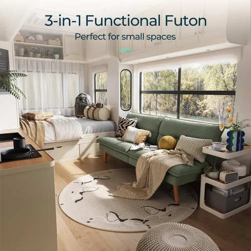 Vista 7 de LINSY HOME Sofá Cama Futón - Sofá Cama de Pana Convertible con Respaldo Ajustable, Sofá Cama Pequeño Moderno Tipo Loveseat para Espacios Pequeños