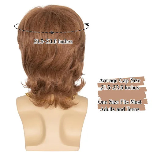 Vista 4 de Miss U Hair - Pelucas de fiesta marrón de los años 70 para hombre, peluca de salmonete, peluca de Halloween con accesorios de los años 70, collar