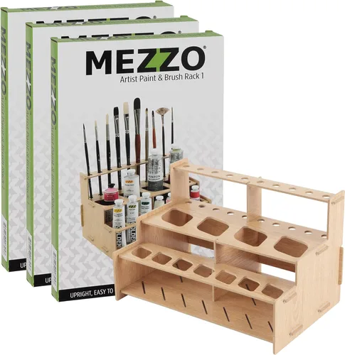 Vista 12 de Mezzo Artist Paint and Brush Rack - Soporte de Escritorio Multicapa de Laminado Veteado de Madera Organizador de Almacenamiento y Exhibición