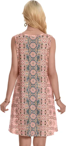 Vista 6 de Vestidos de verano para mujer de playa estilo bohemio, sin mangas, vintage, floral, vaporoso, con bolsillo, camiseta sin mangas, vestidos de verano