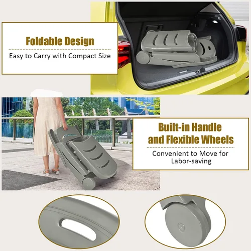 Vista 7 de Tangkula Tumbona para exteriores, silla reclinable ajustable de 5 posiciones con ruedas integradas, resistente a la intemperie, plegable, para Gris