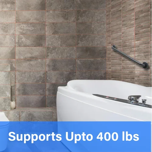 Vista 7 de Barra de agarre negra mate de 12 pulgadas para baño, ducha, inodoro, riel de seguridad ADA/acero inoxidable 304/moleteado