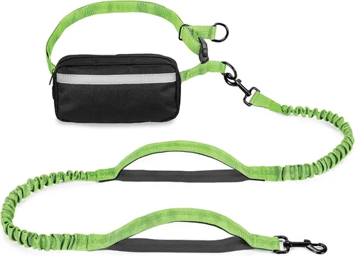 Vista 7 de Squirrel Products Correa de perro manos libres con cinturón de cadera/correa cruzada, bolsa con cremallera y elástico absorbente de golpes