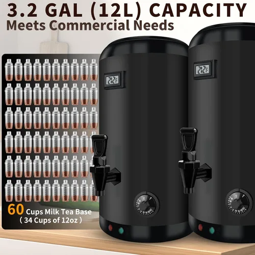 Vista 3 de Dispensador de bebidas con aislamiento de calefacción eléctrica, 12 L/3.2 galones, para catering, dispensador de bebidas calientes de acero