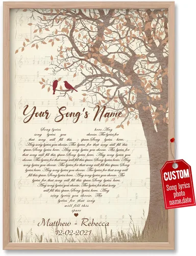 Vista 8 de H-DEWALL póster personalizable con letra de tu canción favorita y foto, lienzo inspirador con marco, arte de pared, regalo romántico para mujer