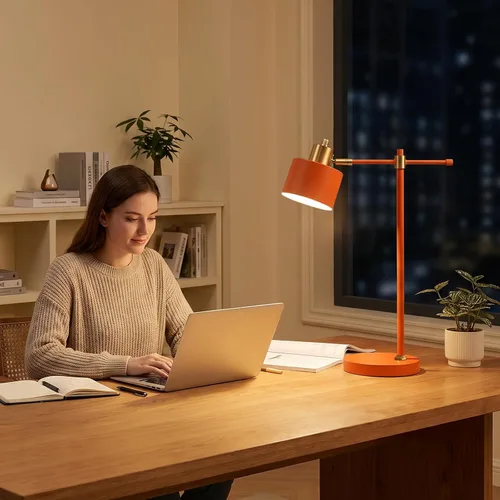 Vista 6 de OYEARS Lámpara de escritorio moderna de 22.2 pulgadas, lámpara de mesa de metal con bombilla LED, lámparas de lectura ajustables para sala de estar