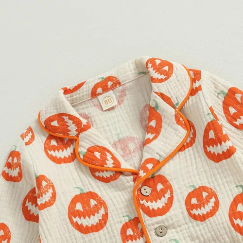 Vista 4 de Conjunto de camiseta de manga larga con botones y pantalones de algodón para bebé niña y niño de Halloween