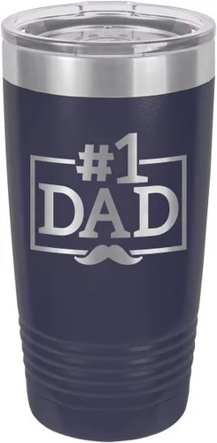 Vista 7 de NÚMERO 1 DAD-B BLUE Vaso de bebida de 20 oz con pajita Taza de viaje grabada con láser Comparar con Yeti Rambler Idea de regalo papá