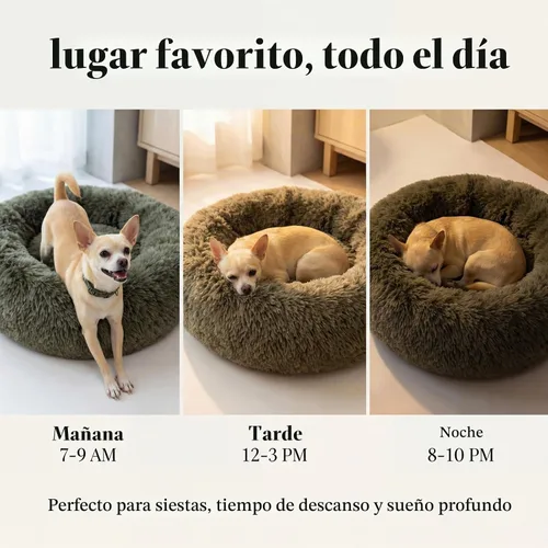 Vista 6 de Cama para perros pequeños, cama calmante para perros pequeños, antiansiedad, cama para cachorros, lavable a máquina, esponjosa, de lujo Verde militar