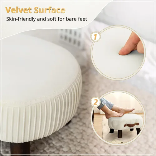 Vista 6 de LUE BONA Taburete pequeño curvado con asa, reposapiés de terciopelo beige y otomanos, moderno reposapiés con patas de madera, taburete con asiento