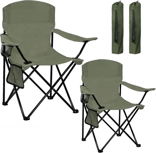 Vista 8 de Silla de camping plegable con soporte para tazas, capacidad de 225 libras, silla plegable portátil con grandes pies anti-hundimiento, tela