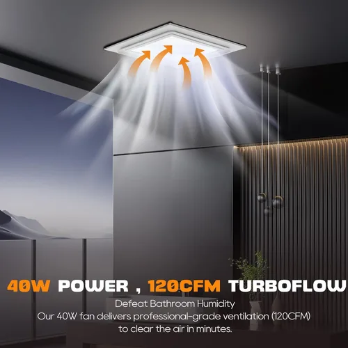 Vista 2 de Extractor de baño ultra silencioso con luz, 120 CFM, 1.0 Sones Negro
