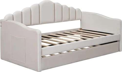 Vista 6 de Bellemave Cama diurna tamaño twin con nido para adultos, niños, niñas, adolescentes, camas diurnas con nido para sala de estar, terciopelo, beige