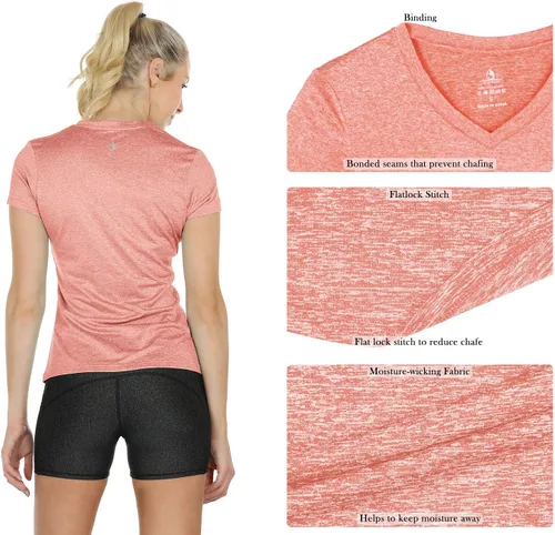 Vista 6 de Icyzone - Camisetas deportivas de cuello en V y manga corta para mujer, ropa de entrenamiento para yoga, correr, acondicionamiento físico y deportes