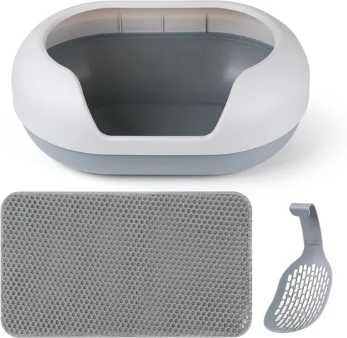 Vista 7 de Basics - Caja de arena grande para gatos con lados altos, arena cerrada para gatos con tapa para gatos grandes, alternativa de tipo tamizado