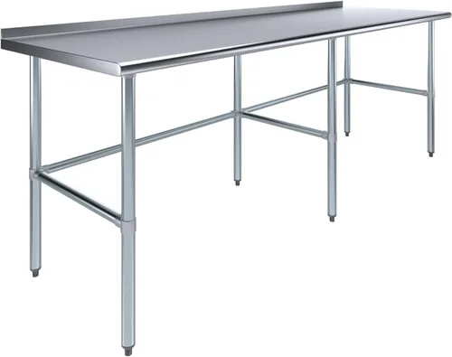 Vista 15 de Mesa de trabajo de acero inoxidable con base abierta y protector contra salpicaduras de 1.5 pulgadas, 14 x 48 pulgadas, certificado NSF, mesa
