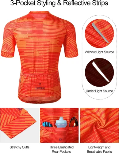 Vista 3 de Camiseta de ciclismo para hombre, transpirable, ligera, manga corta, elástica, con cremallera completa