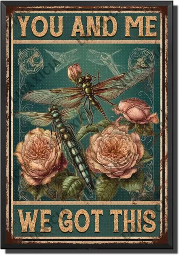Vista 20 de LIUAXICIA Letreros divertidos de metal con texto en inglés «Into The Forest I go to Lose My Mind and Free My Soul Dragonfly», decoración de pared