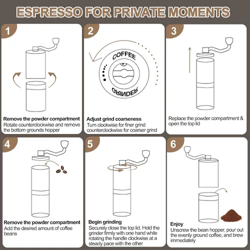 Vista 9 de Molinillo de café manual desmontable con rebabas cónicas de acero inoxidable de 25 niveles, molinillo portátil de grano de café de aluminio