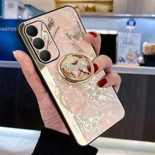 Vista 3 de Changjia Funda con función atril para Samsung Galaxy A15 5G, bonita funda con purpurina 3D con diamantes de imitación de mariposa con diamantes