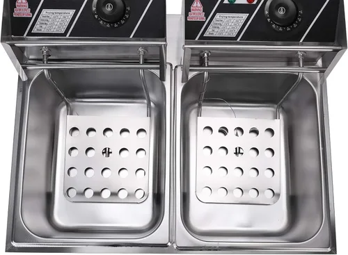 Vista 5 de Kit de freidora eléctrica de pavo para uso comercial y doméstico con cesta, 5000 W MAX 12.7 cuartos de galón de acero inoxidable doble tanque
