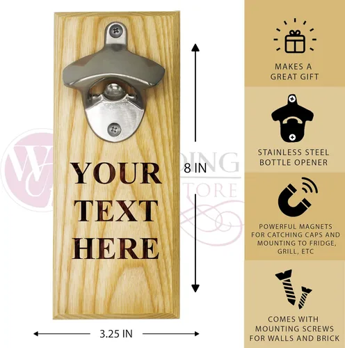 Vista 3 de The Wedding Party Store Abrebotellas de cerveza y soda grabado personalizado grabado en la pared con atrapador de tapa magnética, personalizado