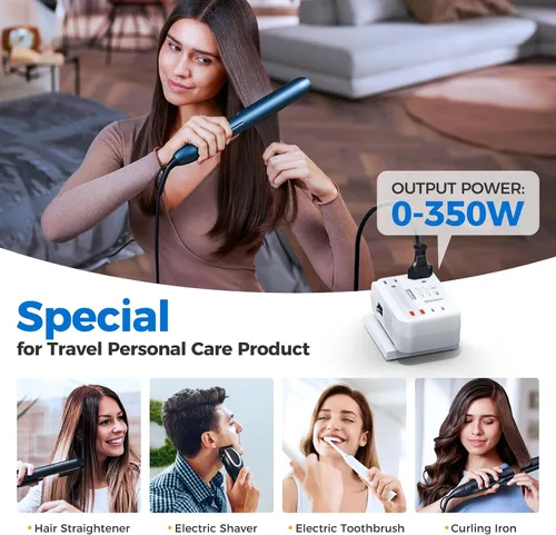 Vista 2 de DOACE Convertidor de voltaje de EE. UU. a Europa para alisador de cabello Blanco puro