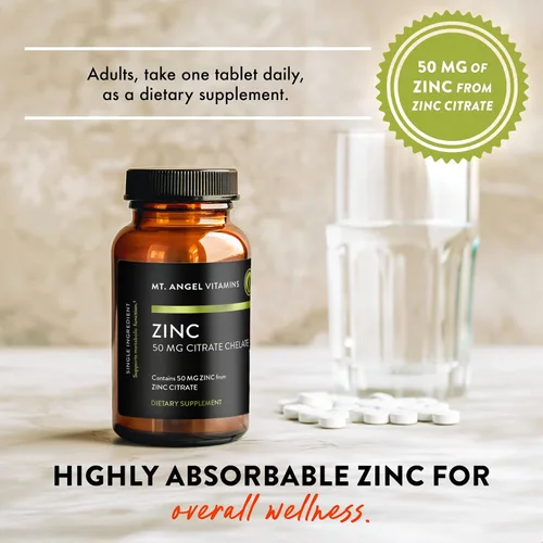 Vista 6 de Mt. Angel Vitamins - Citrato de zinc 50mg - Zinc 50 mg Citrato Quelato - Suplementos naturales de zinc fabricados en Estados Unidos - 60 tabletas