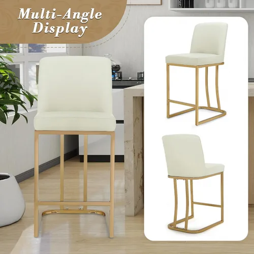 Vista 7 de Athena Collection Juego de 2 taburetes de bar tapizados de cuero de 23.5 pulgadas con respaldo y patas de metal, sillas de bar modernas para isla