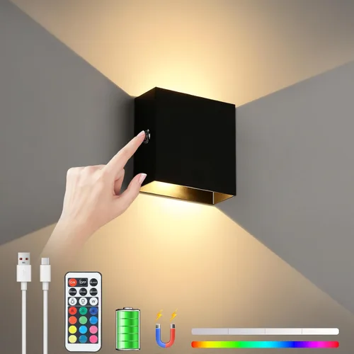 Vista 8 de Aplique de pared recargable con control táctil Lightess, luz blanca cálida Touch Dimmable Control Battery Operated Up & Down LED Light Tool-Free