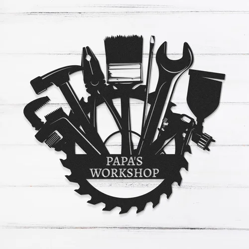 Vista 9 de Letreros de garaje personalizados, letrero de metal con nombre personalizado para taller, letreros de taller de diseño de automóviles, arte de pared
