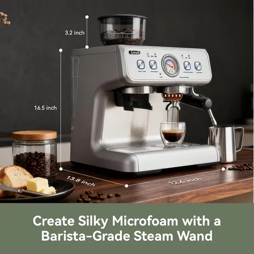 Vista 7 de Gevi Máquina de café expreso de caldera dual con amoladora incorporada