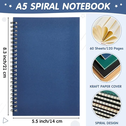 Vista 2 de Mimorou Paquete de 12 cuadernos en espiral de tapa dura con rayas universitarias A5 para suministros escolares de oficina, 100 páginas/50 hojas, 8.3