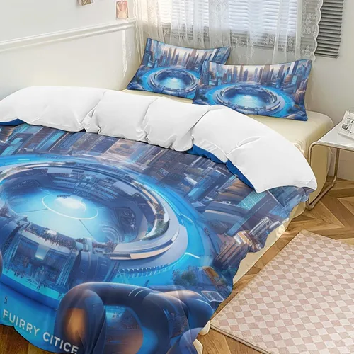 Vista 21 de Landscape Duvet Cover Full Size, Ultra Soft Microfiber Cityscape Bedding Set, 3 Pieces Night Scenery Pattern Comforter Cover Set with Zipper Closure