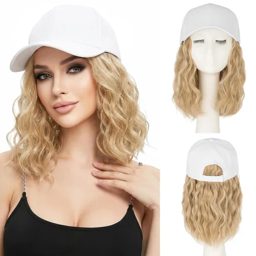 Vista 45 de SEGO - Gorra de béisbol con extensiones de cabello para mujer, resistente al calor, sintético, 6 pulgadas, ajustable, corta, recta, peluca