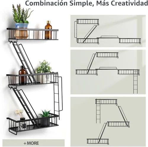 Vista 6 de SweetSage Estante de Pared para Salida de Emergencia - Estante Decorativo de Escalera de Nueva York, Estante Flotante de Arte de Pared en Metal Negro