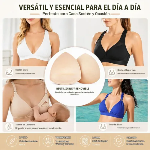 Vista 5 de TAOHUA GARDEN 5 pares de rellenos para sostén, extraíbles, transpirables, de algodón de aire, de esponja de espuma 3colors