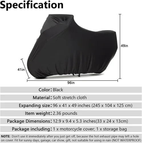 Vista 2 de Funda para motocicleta interior, suave, elástica y a prueba de polvo, compatible con todas las motocicletas, 96 pulgadas